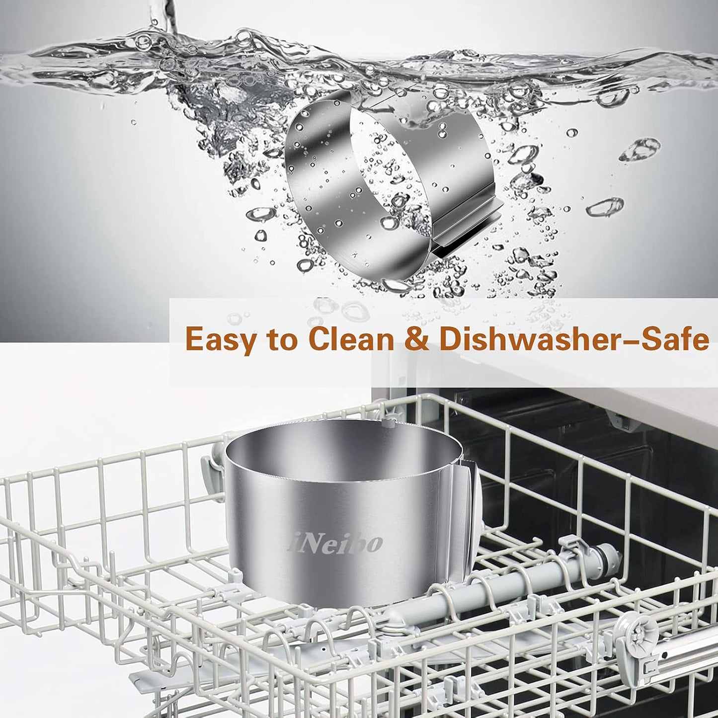 iNeibo Cake Ring and Cake Collar Set, 6 to 12 Inch Adjustable Cake Mousse Mould Set with 6inch Clear Cake Roll, Stainless Steel Pastry Ring, Mousse Ring, Ring Mold for Baking