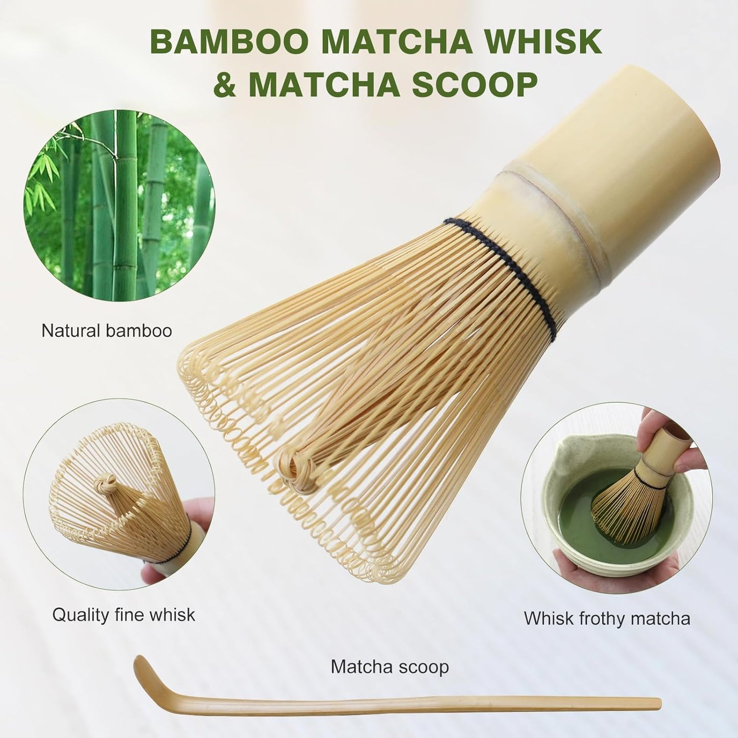 Matcha Whisk Set, Japanese Tea Set includes Matcha Bowl with Spout, Matcha Whisk and Holder, Bamboo Matcha Scoop - 4 Pcs Ceremonial Grade Matcha kit for Matcha Tea Lovers (Jade Green)