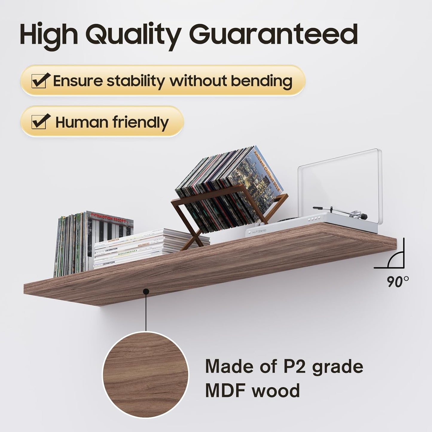 Floating Shelf, Set of 1 Wall Shelf, 30 in W x 12.75 in D x 2 in H Wooden Floating Wall Shelf with Invisible Brackets for Living Room/Bedroom/Bathroom/Kitchen Storage and Decor, Walnut