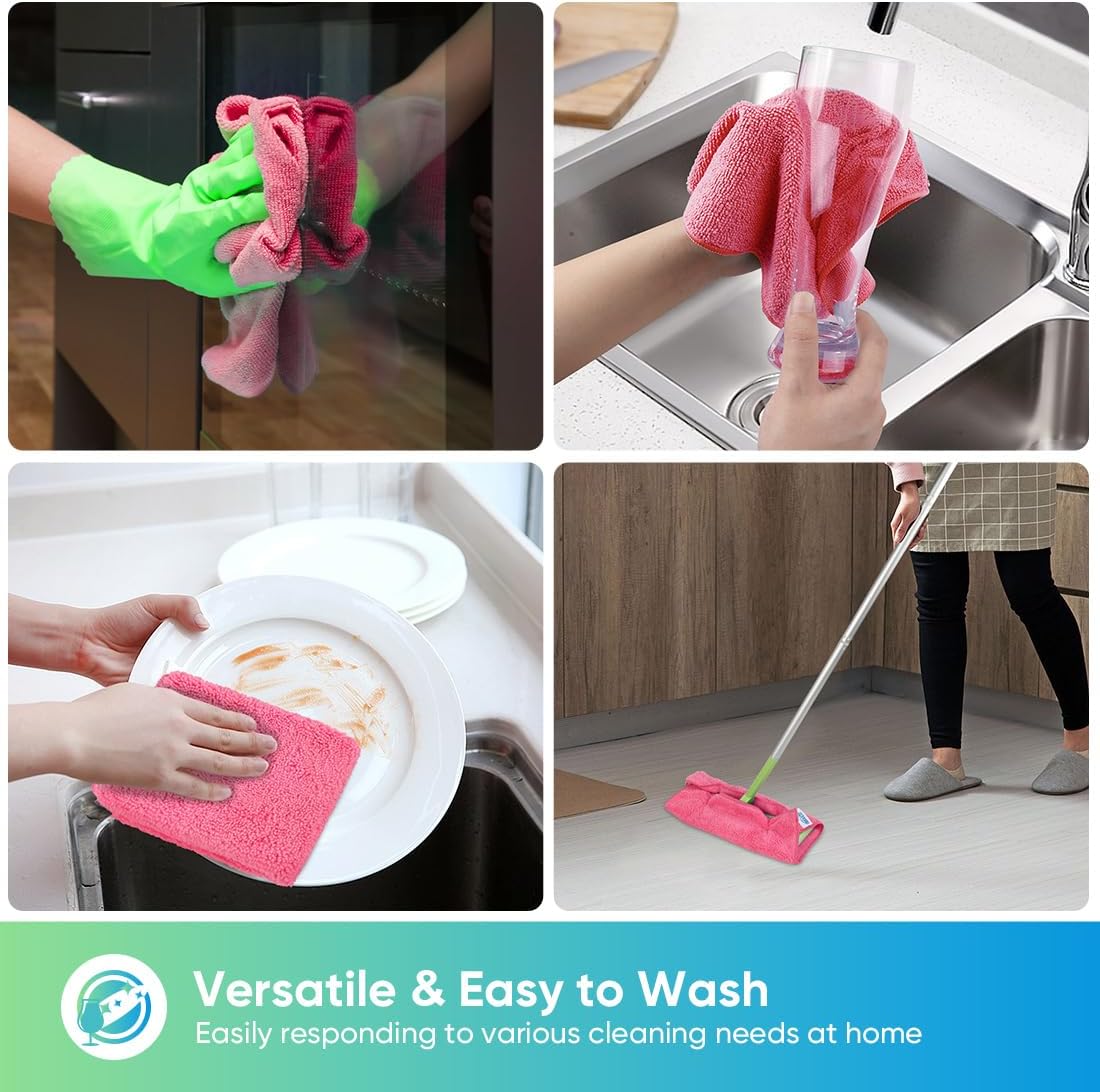 HOMEXCEL Pink Microfiber Cleaning Cloth, 12 Pack Premium Microfiber Towels for Cars, Lint Free, Scratch-Free, Highly Absorbent, Reusable Cleaning Rags for Car, Household, Kitchen, Window, 11.5"X11.5"
