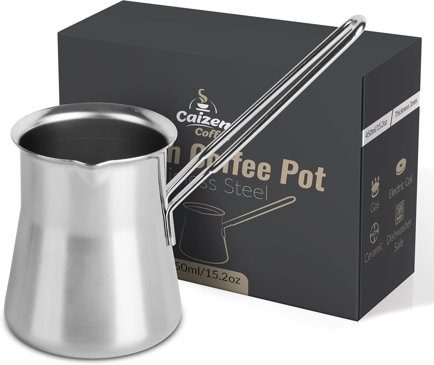 Quality Turkish Coffee Pot - Turkish Coffee Maker, Chai Pot, Arabic Coffee Pot, Briki Greek Coffee Pot, Greek Briki, Turkish Coffee Cezve, Turkish Coffee Pot Ibrik (15oz)