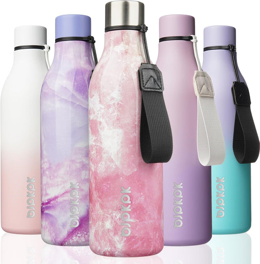BJPKPK Insulated Water Bottles, 25 oz Stainless Steel Metal Water Bottle with Strap, BPA Free Leak Proof Thermos, Mugs, Flasks, Reusable Water Bottle for Sports & Travel, Blossom