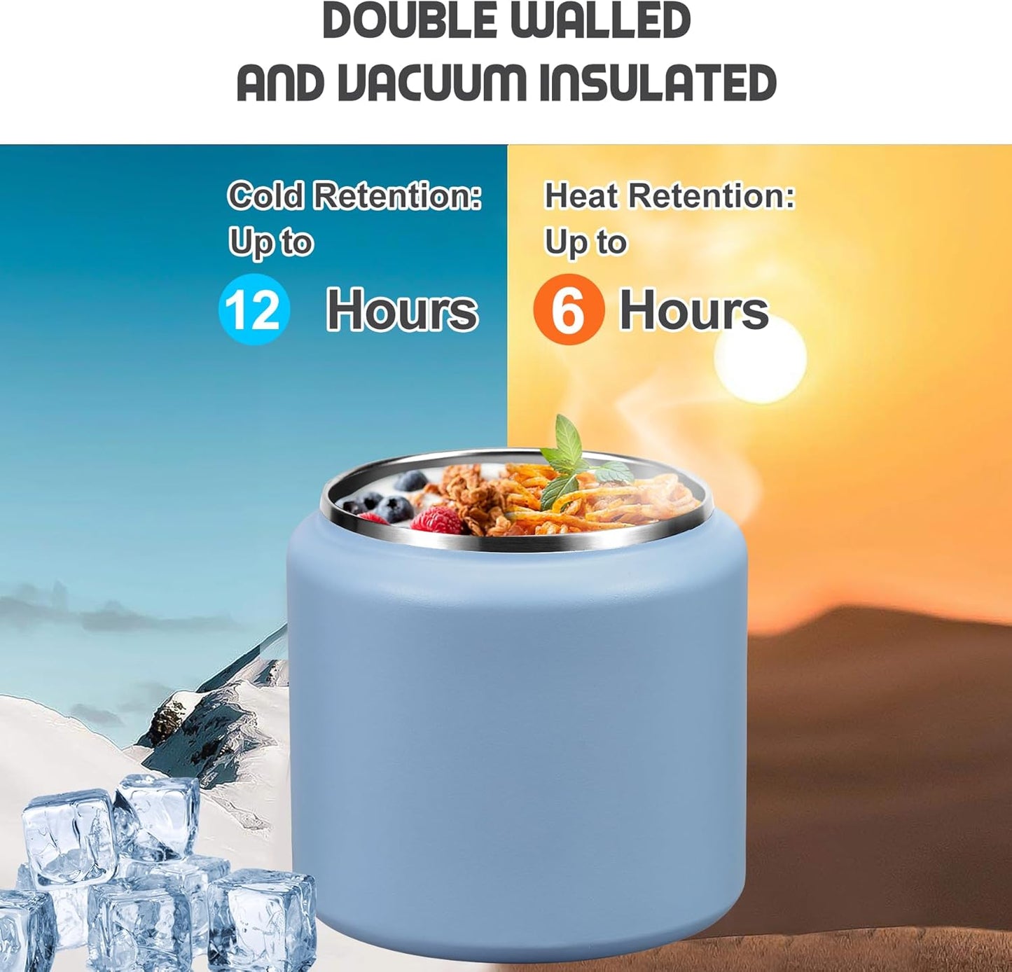 26oz Soup Thermo for Hot Food Kids with Buckle Lid Insulated Vacuum Food Jar Wide Mouth Leakproof Stainless Steel Lunch Container (Blue)