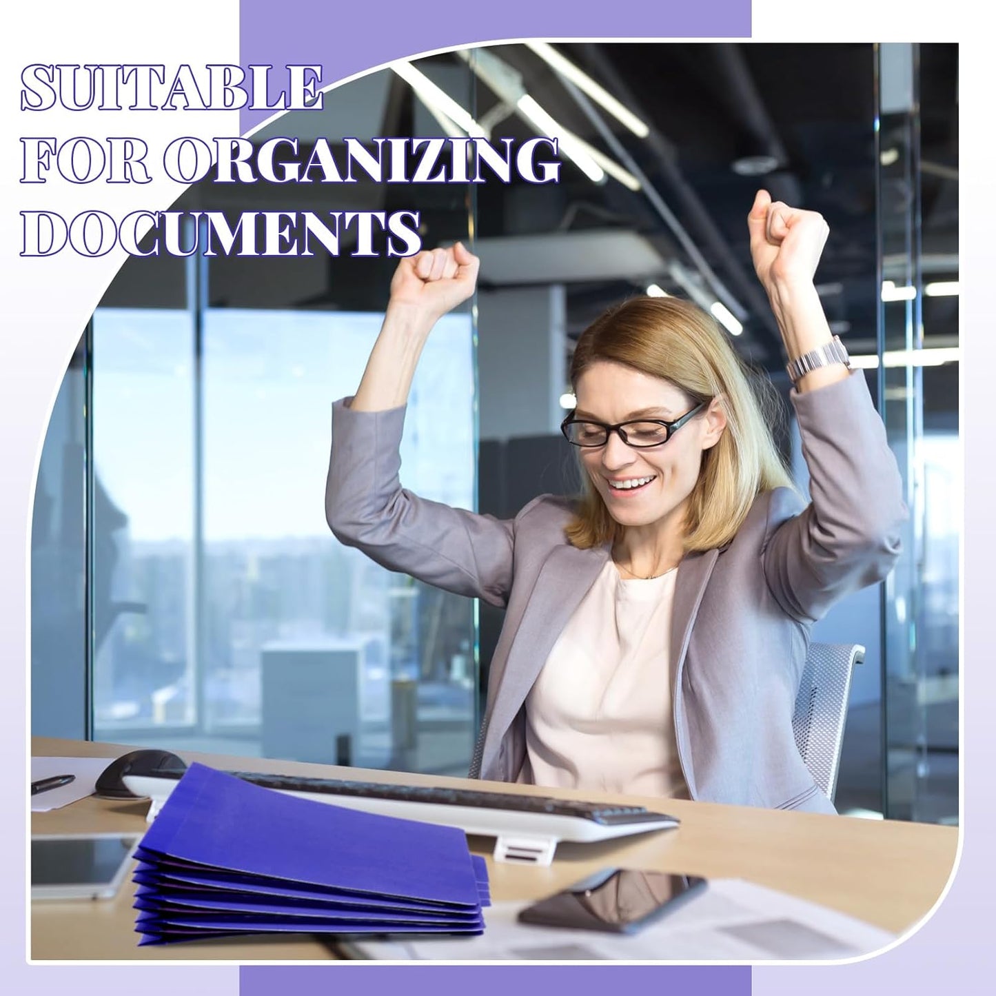 48 Pcs Classification Folders Letter Size, Back to School Supply for Teacher, Student, 3 Dividers Pressboard File Folder Bulk with 2 Fasteners, 3.5 Inch Expanding File Organizer (Purple)