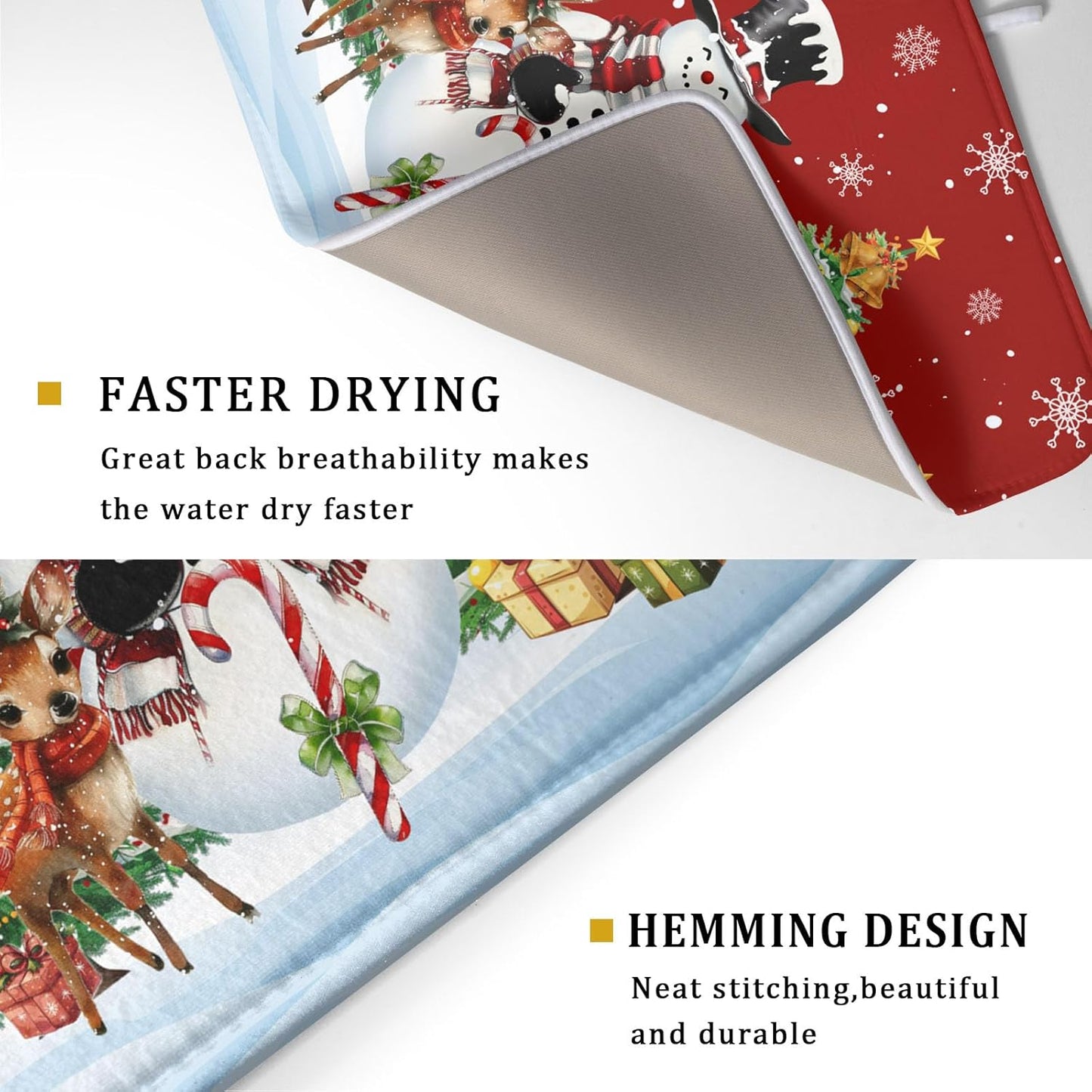 Christmas Snowman Dish Drying Mat for Kitchen Counter,Christmas Tree Winter Snowflake Red Drying Mat 18 x 24 Inch with High Absorbent Reversible Microfiber Dish Drying Pad Drainer Mat for Coffee Bar