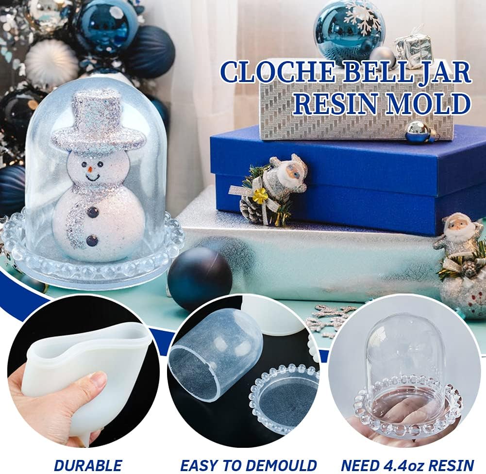 Cloche Bell Jar Display Dome Resin Mold with Base Dice Cup Silicone Mould Set Creative Jewelry Collectibles Showcase Holder Display Jar Resin Crafts for Epoxy Casting Home Decor Party Supplies