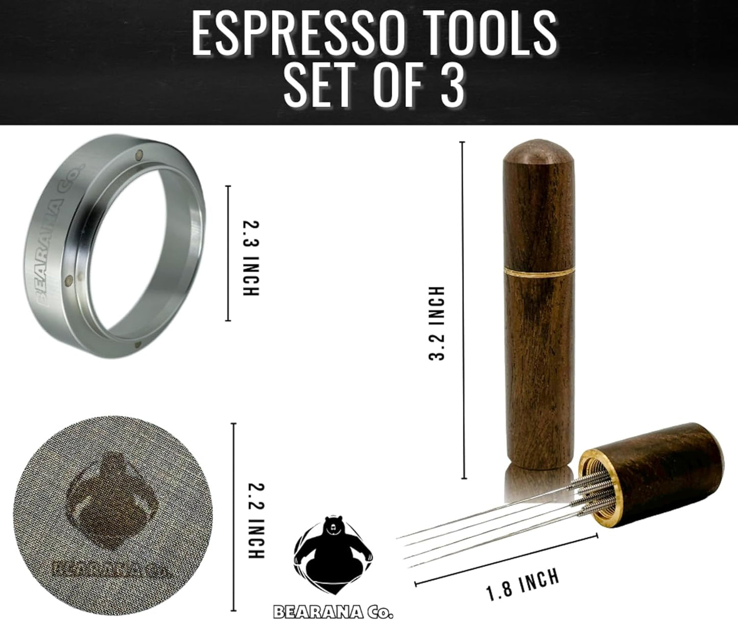 58mm Coffee Espresso Tools Accessories 3x Set┃Dosing Funnel Ring, WDT Needle Distributor, Stainless Steel Puck Screen Filter┃Barista Set for Coffee Lovers┃Gift Idea (58mm)