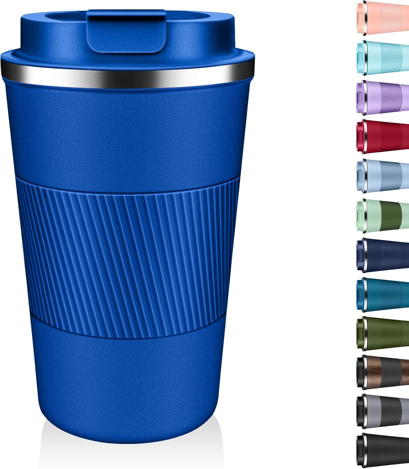 Insulated Coffee Tumbler 12 oz, Stainless Steel Coffee Mug with Lids, Travel Coffee Mug Leak Proof, Double Wall Vacuum Insulated Reusable Coffee Cup, Keep Drinks Hot and Cold (Deep Azure, 12 Ounces)