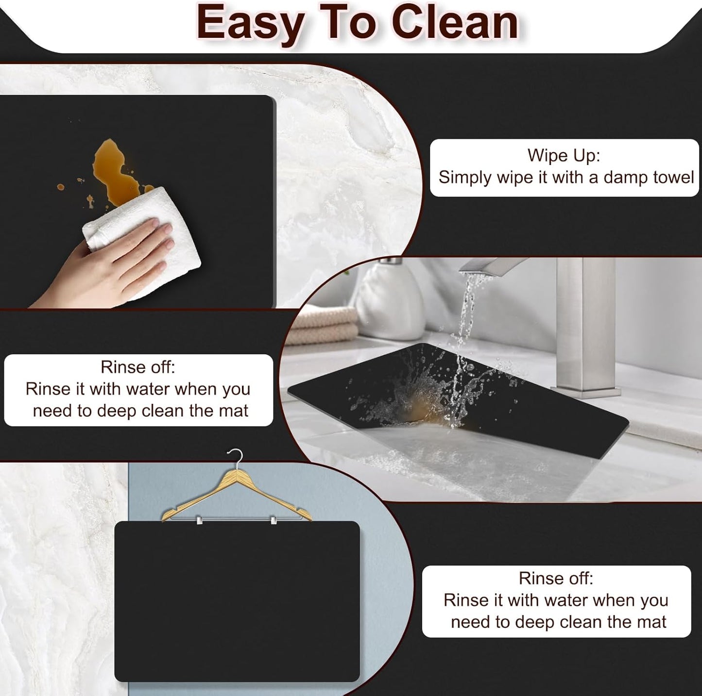 Dish Drying Mat for Kitchen, 15.7’’ X 17.7’’ Coffee Bar Mats for Countertop Fit Under Coffee Maker, Hide Stain Rubber Backed Espresso Machine Absorbent Drying Pad, Black