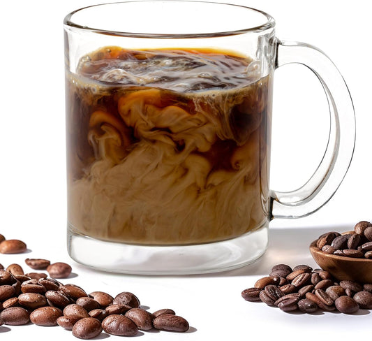 Vikko 10.75 Ounce Clear Glass Coffee Mugs - Set of 12, Microwave and Dishwasher Safe