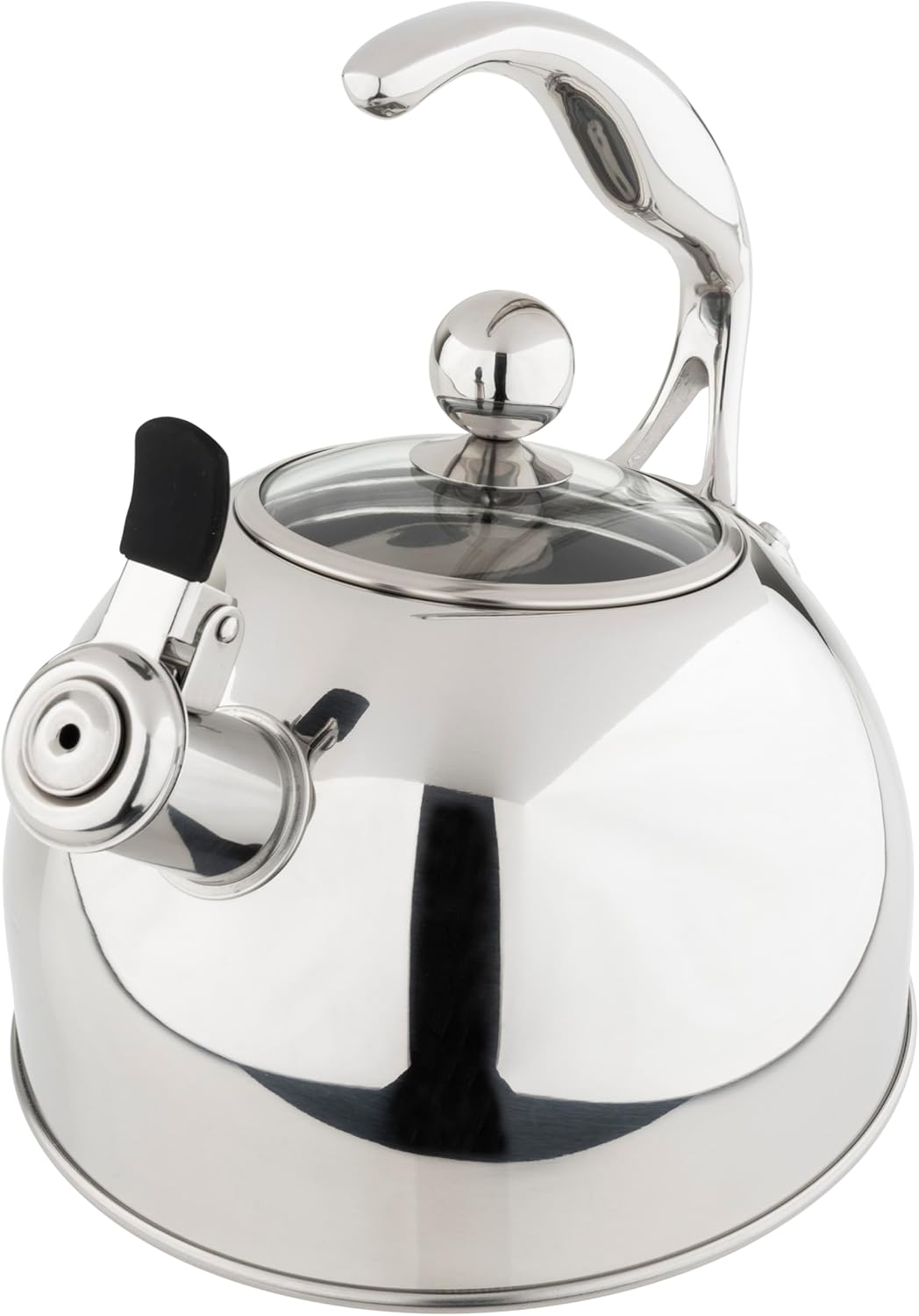 Viking 3-Ply Stainless Steel Tea Kettle, 2.6 Quart Stovetop Hot Water Pot with Tempered Glass Lid, Ergonomic Handle, Induction Ready, Mirror Finish