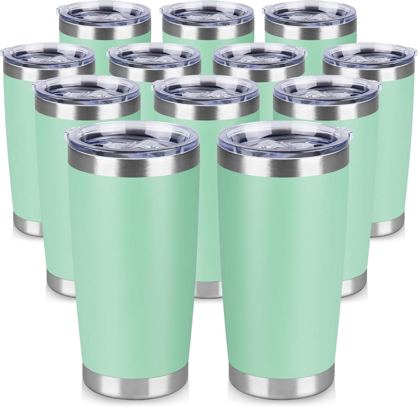 20 oz Tumbler Stainless Steel Tumblers Bulk with Lid Double Wall Insulated Coffee Tumbler Cups for Hot & Cold Drinks Powder Coated Travel Coffee Tumbler Mug Metal (Jade, 12 pack)