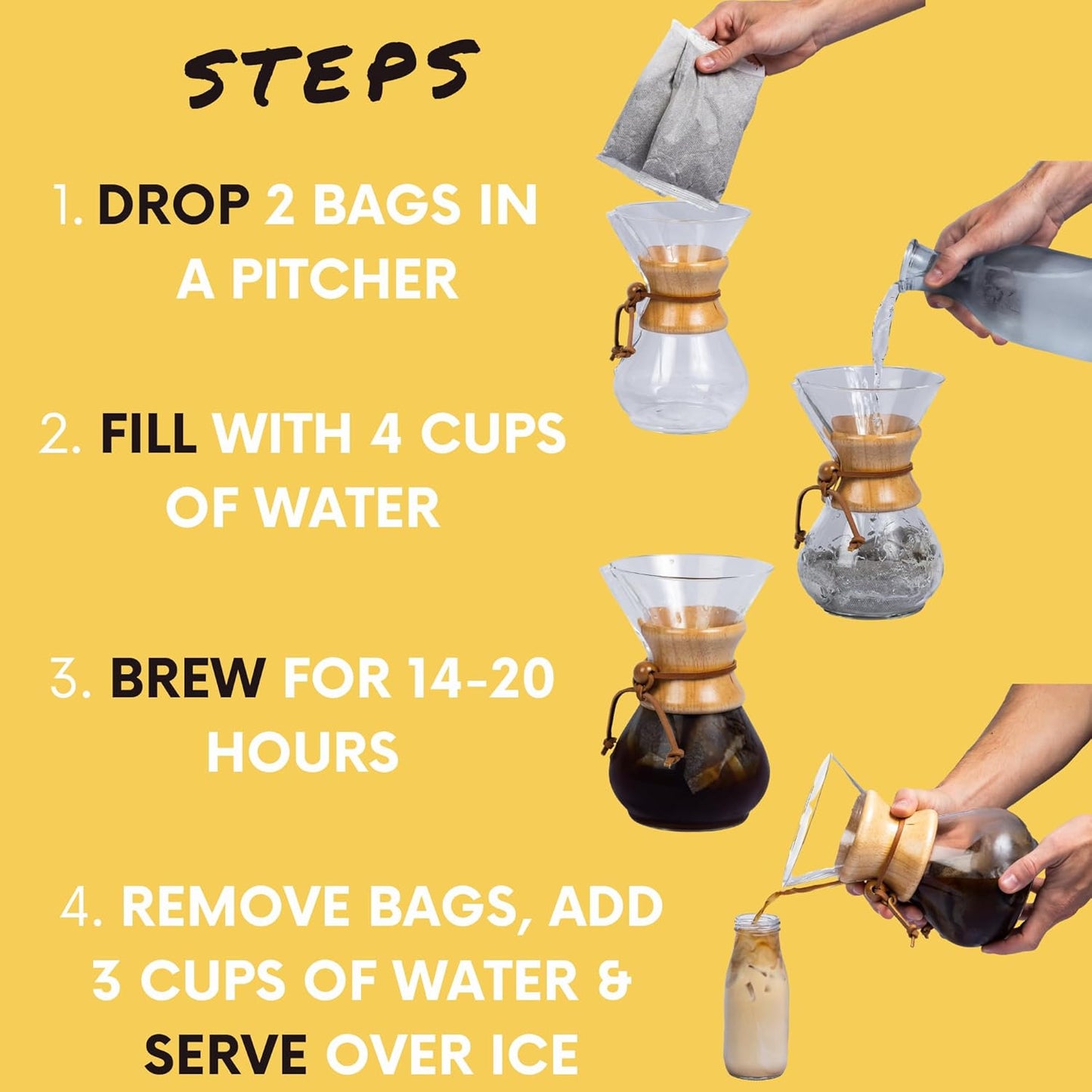 Sarasota Coffee 1905 Cold Brew Coffee Bags | Breakfast Blend Blonde-Medium Roast | 100% Arabica | Smooth & Low Acid | Ground Pouches | Cold Brew Kit Makes 14 Cups | Rich & Smooth Flavor