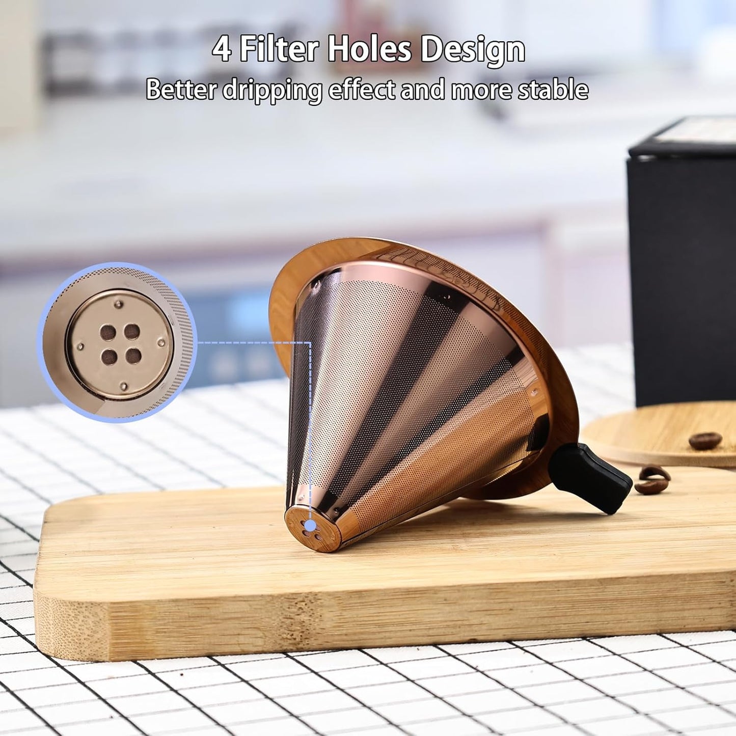 Small Size Pour Over Coffee Filter Dripper, Stainless Steel Metal Cone Drip Coffee Filter, Paperless and Permanently Reusable, Double Mesh Coffee,Tea Filter for 1-2 Cups