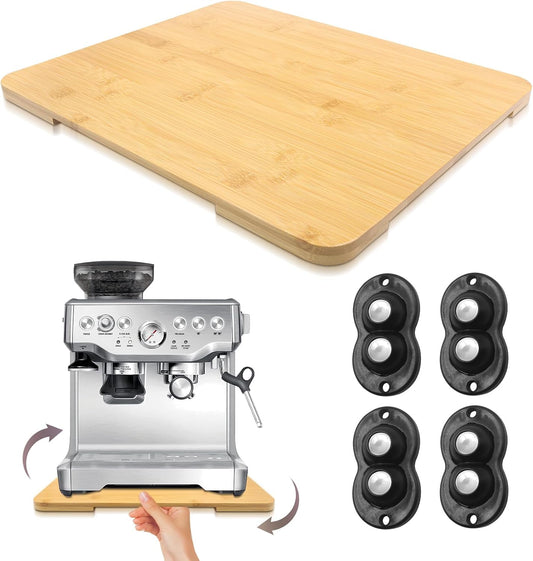360° Rolling Tray Bamboo Appliance Slider for Kitchen Appliances, for Breville Espresso Machine Accessories, Sliding Tray for Coffee Maker Appliances Mat Easily from Under The Cabinet Natural13"×15.7"