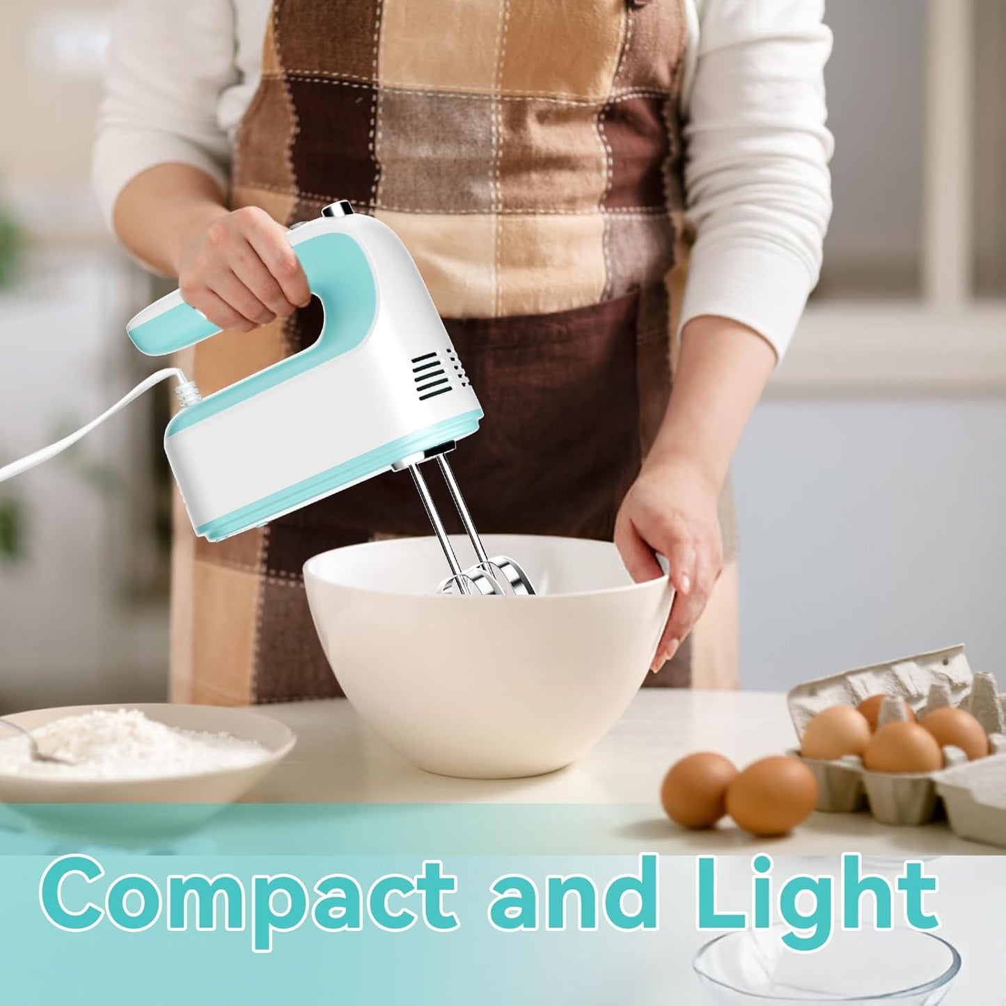Hand Mixer Electric Handheld, 5-Speed Handheld Mixer, 380W Electric Mixer with Stainless Steel Whisk Beater Attachments, Snap-On Storage Case, Measuring Cups, Kitchen Cake Mixers for Baking Supplies