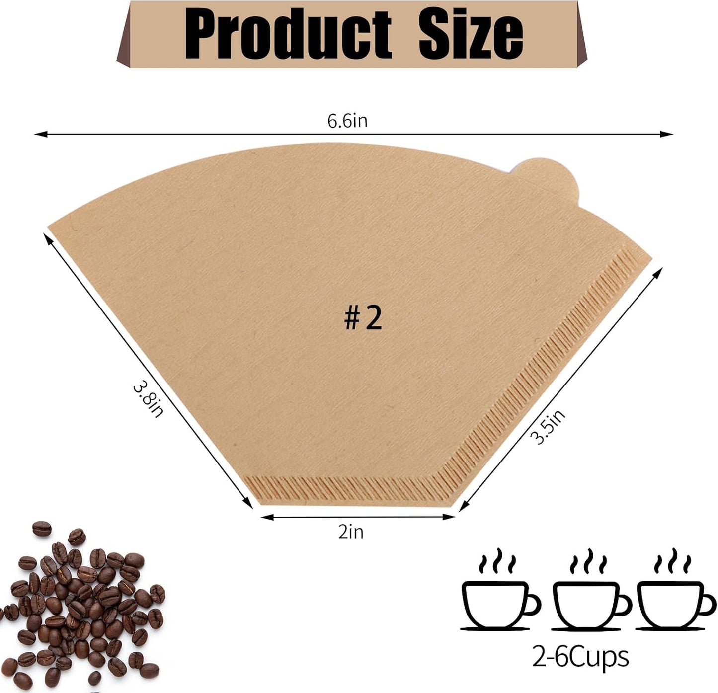 100 Count Coffee Filter #2, 2 Cone Coffee Filters Unbleached Natural 2 Cone Filters Paper Compatible with Drip and Pour Over Coffee Maker