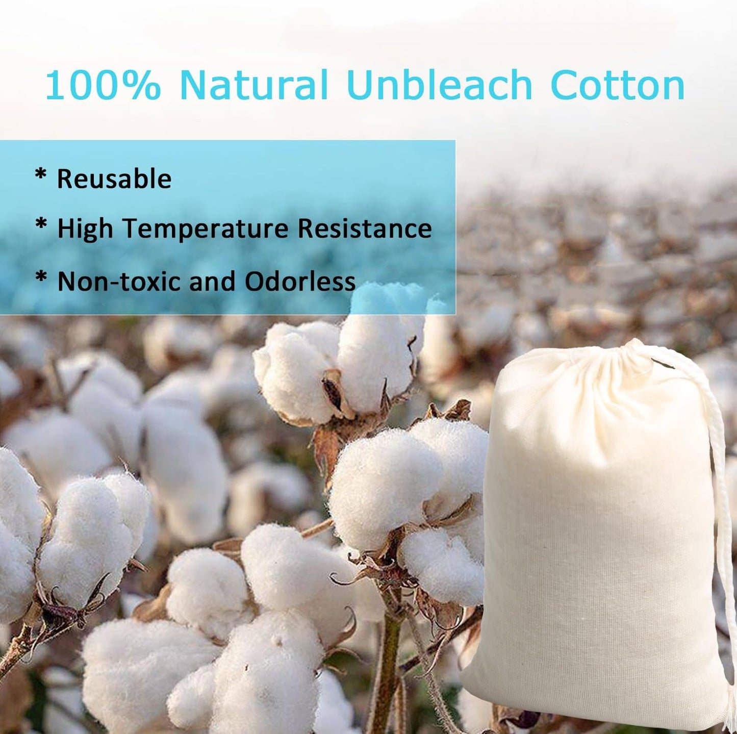 Eketirry Spice Bags, 20pcs Reusable Empty Tea Bags, Muslin Strainer Bags, Soup Bags for Cooking, Natural Cotton Fine Mesh Cheesecloth Bags for Cold Brew Coffee(5 x6.3Inch)