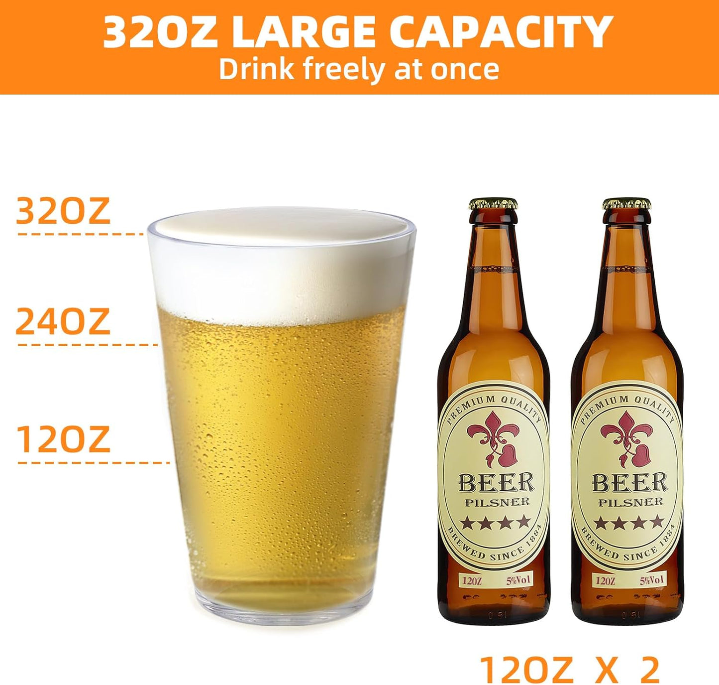 32 OZ Large Plastic Cups Reusable，Clear Unbreakable Iced Tea Tumblers, Set of 6 Stackable Drinking Cups for Poolside Party Home Travel BPA-free Top-rack Dishwasher Safe,Freezer Safe