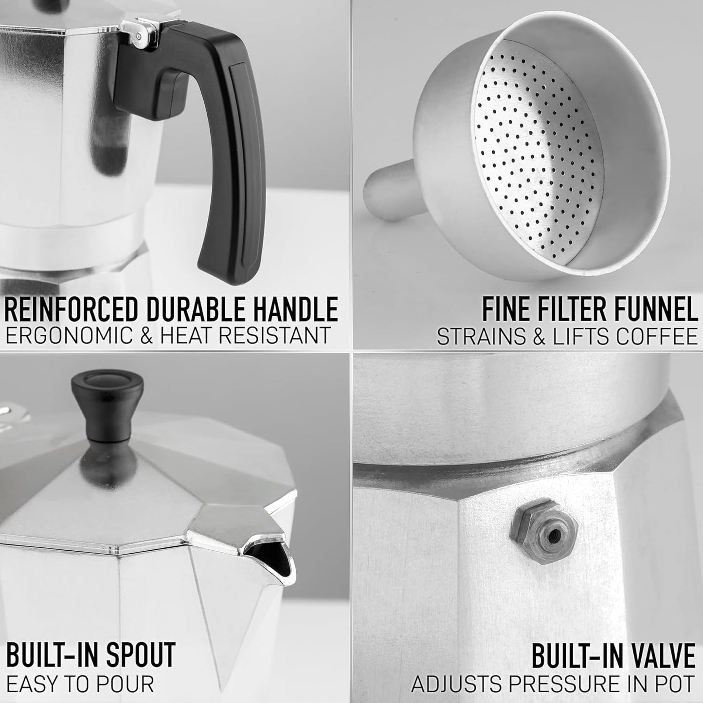 Zulay Moka Pot Espresso Stovetop Coffee Maker - Leak-Proof, Aluminum, Easy to Clean, Heat Resistant Handle & Knob - for Authentic Cuban & Italian Style Espresso - Makes 9 Espresso Cups - Silver