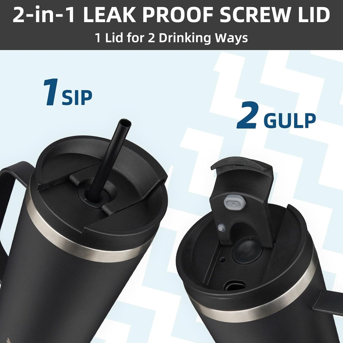 BJPKPK Insulated Tumbler with Handle, 22oz Insulated Tumblers with Lid and Straw, Stainless Steel Metal Water Bottles, Coffee Travel Mugs, Cups, Black