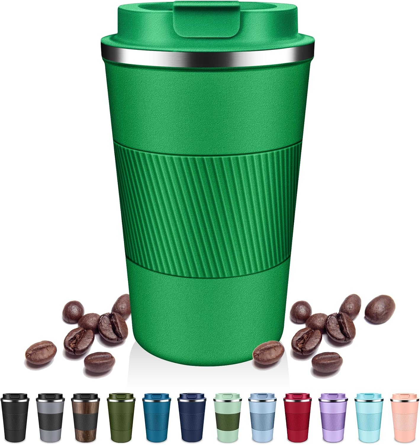Insulated Coffee Tumblers with Flip Lid 12oz / 17oz, Stainless Steel Travel Coffee Mug Leak Proof, Vacuum Insulated Coffee Mug Reusable Cup, Keeps Cold and Hot for Coffee Tea