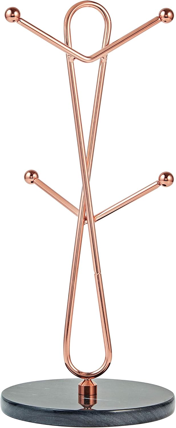 JEmarble Mug Holders with Copper Plated Standing(Black) Countertop Mug Tree, Coffee Mugs & Tea Cup Storage Rack, Coffee Counter Bar Accessory & Kitchen Organizer