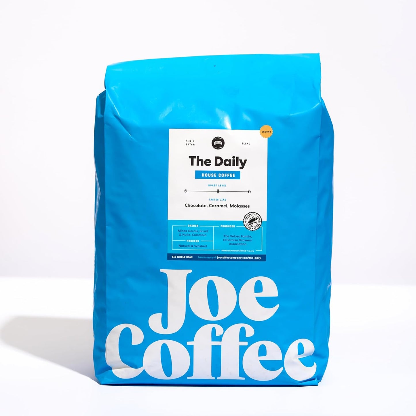 Joe Coffee Company - The Daily Ground Specialty Coffee, 5 lb Bag | NYC Roaster, Rainforest Alliance Certified, Kosher, Climate-Friendly