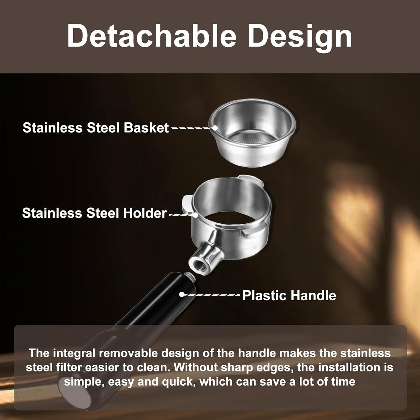 54mm Bottomless Portafilter - 3 Ears with Stainless Steel Filter Basket, Fits Breville Barista Express, Pro, Touch, Bambino Plus, Infuser (880BSS, 870XL, 878BSS, 500BSS, 840XL), Black