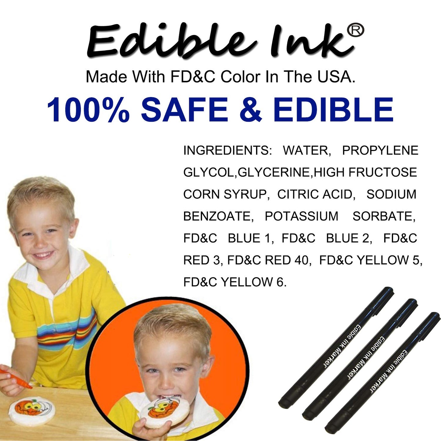 Dual Tips Food Coloring Pens，3PCS Black Color Food Grade and Edible Marker,Gourmet Writers for Decorating Fondant,Cakes, Cookies, Frosting, Easter Eggs, Thick Tip and Fine Tip, by Edibleink