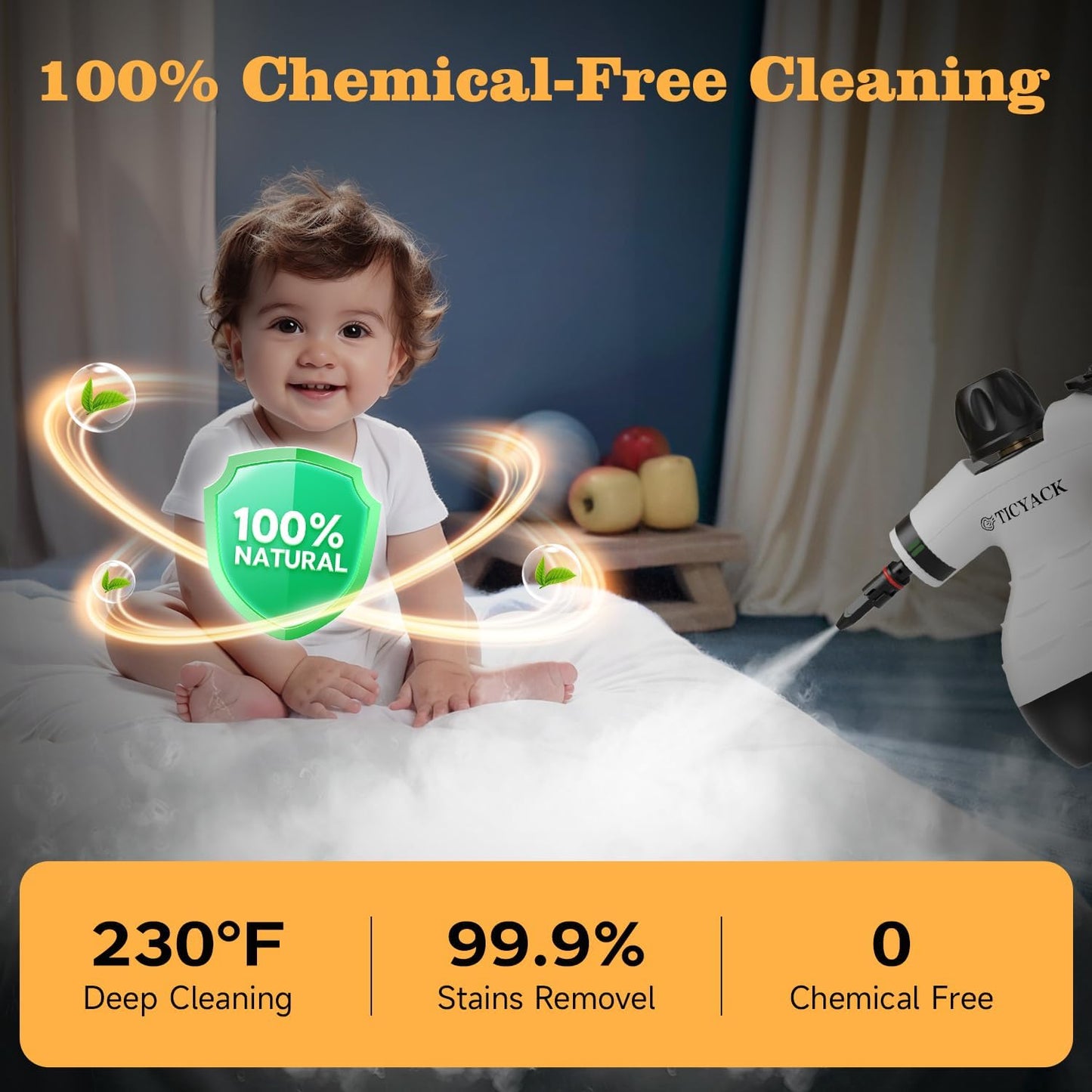 Steam Cleaner, Handheld Steam Cleaner, Steam Cleaner for Home with 16 Accessories and Automatic Steam Switch, Steamer for Cleaning Home, Living Room, Kitchen, Bathroom, Car (White)