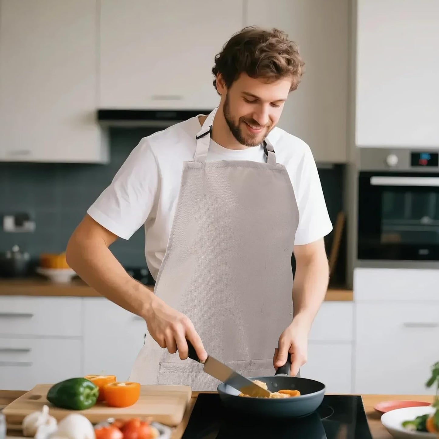 Kitchen Bib Apron for Women Men with Pockets Chef Art Aprons for Cooking Painting Pottery Ceramics