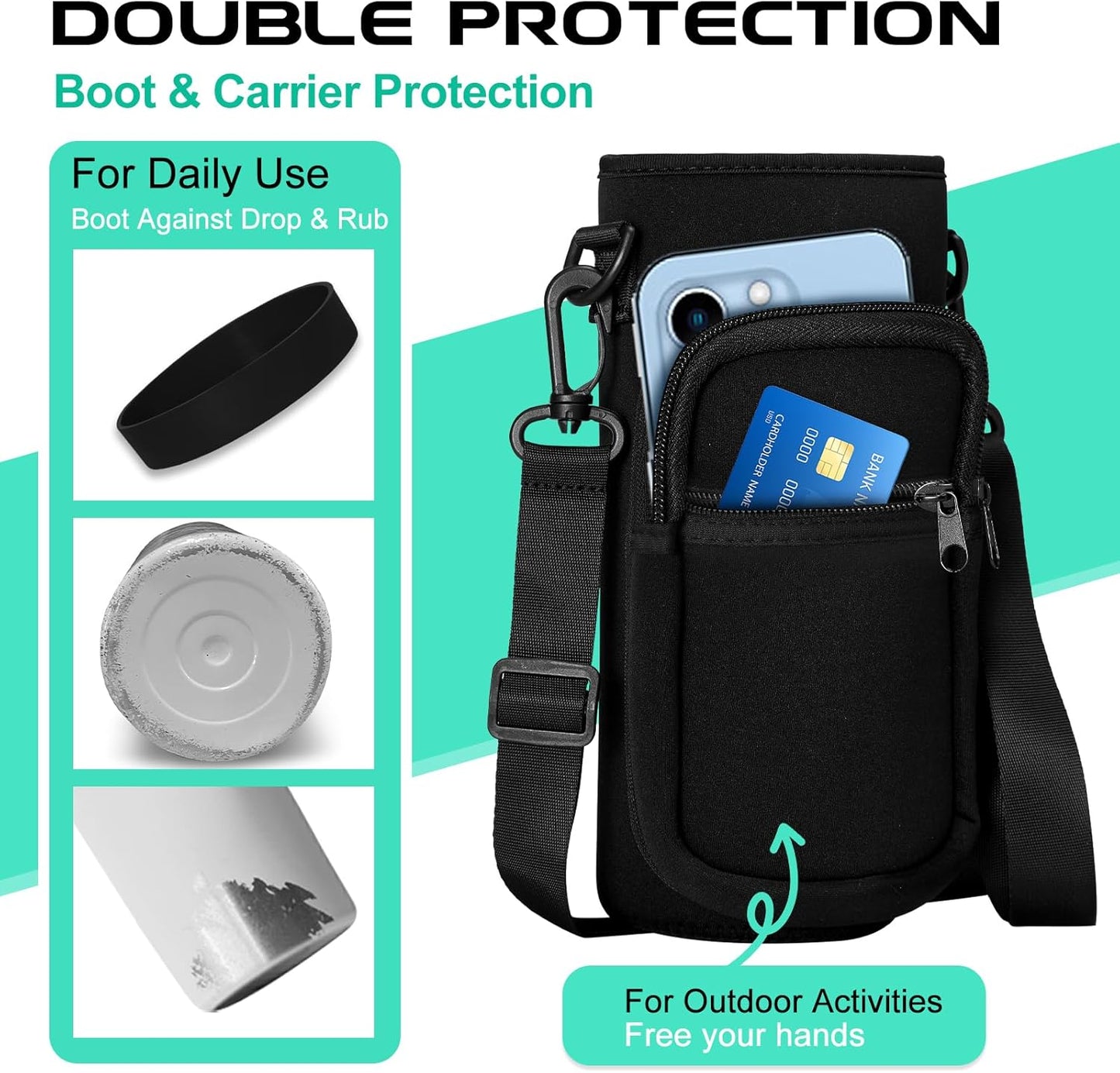 Vacuum Insulated Water Bottle 40oz - w/Straw Lid & Spout Lid, Carrier Bag, Paracord Handle, Bottle Boot, Stainless Steel Water Bottle for Adults, Wide Mouth Thermo Bottle Flask Cold-48H Hot-24H