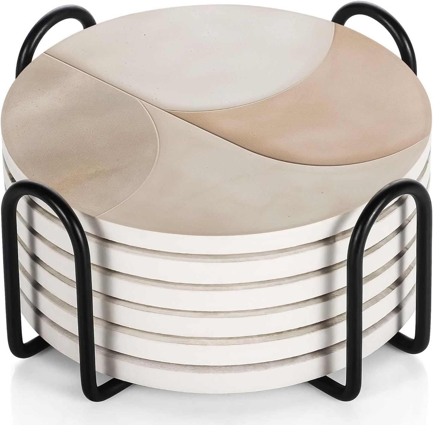 VEYRO Coasters Set of 6 for Drinks – Absorbent Ceramic Stone Drink Coasters with Cork Backing for Coffee Table & Desk, Modern Marble Look Cup Coaster Set, Housewarming Gift for New Home