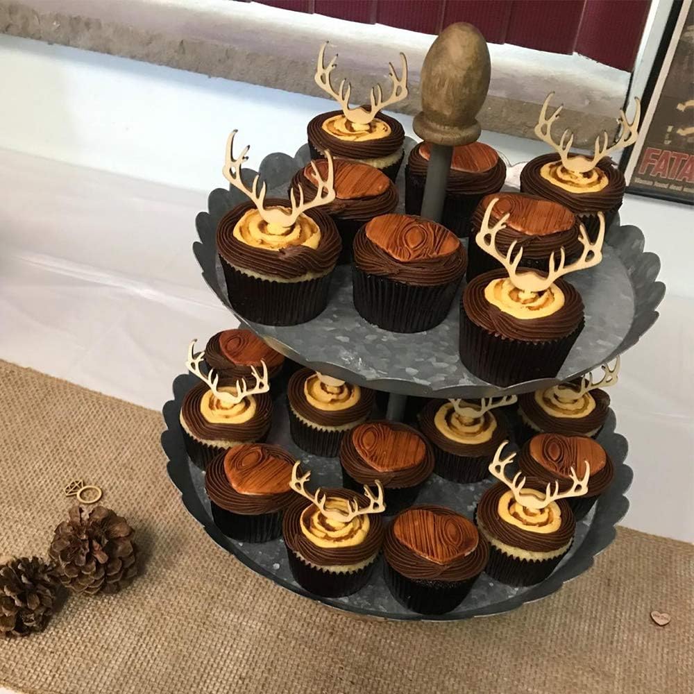 Deer Cupcake Toppers Wooden Baby Shower Woodland Antler Cake Picks Party Decorations Wedding Hunting Boho Rustic Country Birthday Party Supplies Set of 24