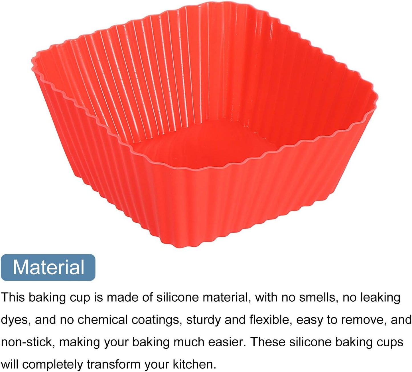 uxcell 36Pcs Silicone Cupcake Baking Cups, Silicone Muffins Liners Non-Stick Square Baking Cups, for Cooking Eggs Baking Muffins and Make a Cake(Red)