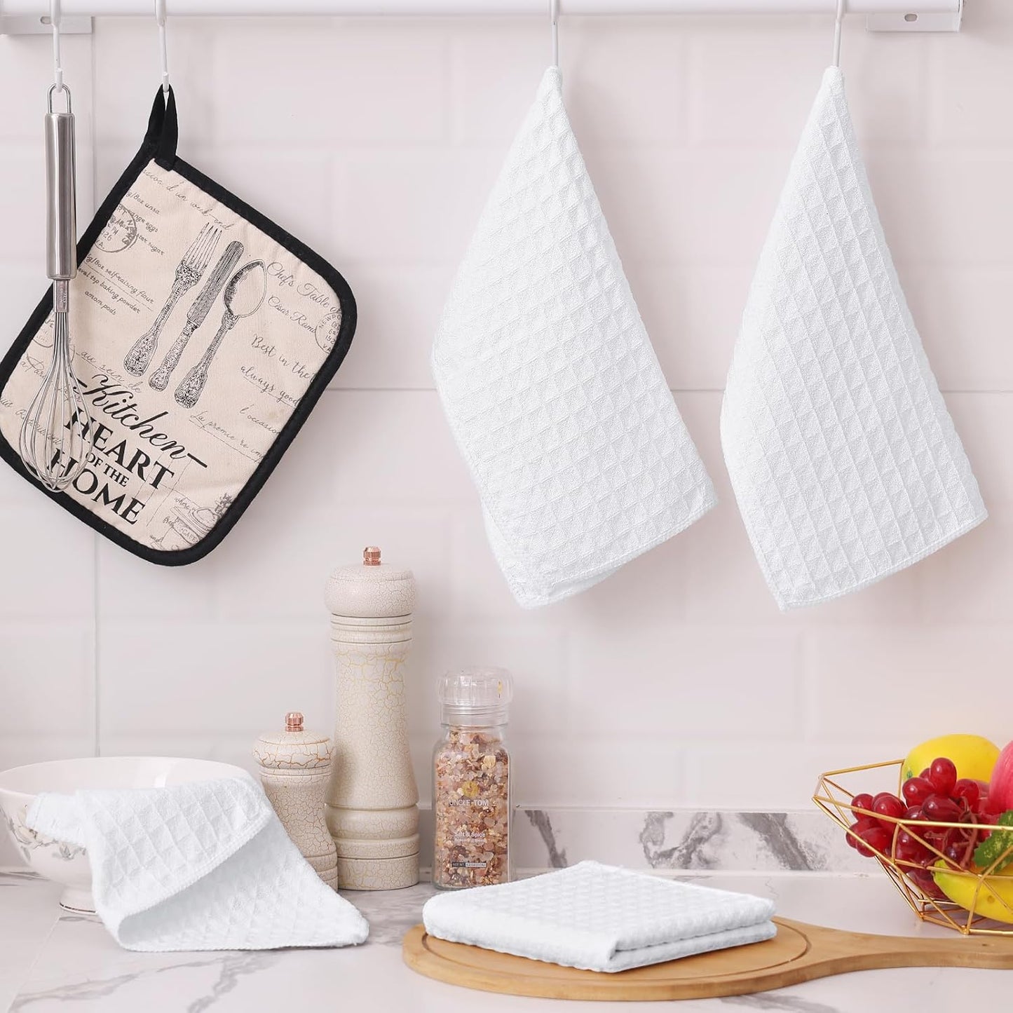 Homaxy Microfiber Waffle Weave Kitchen Dish Cloths, 12 x 12 Inch Ultra Absorbent and Solid Color Dish Towels for Kitchen Fast Drying Dishcloth for Washing Dishes, 8 Pack, White