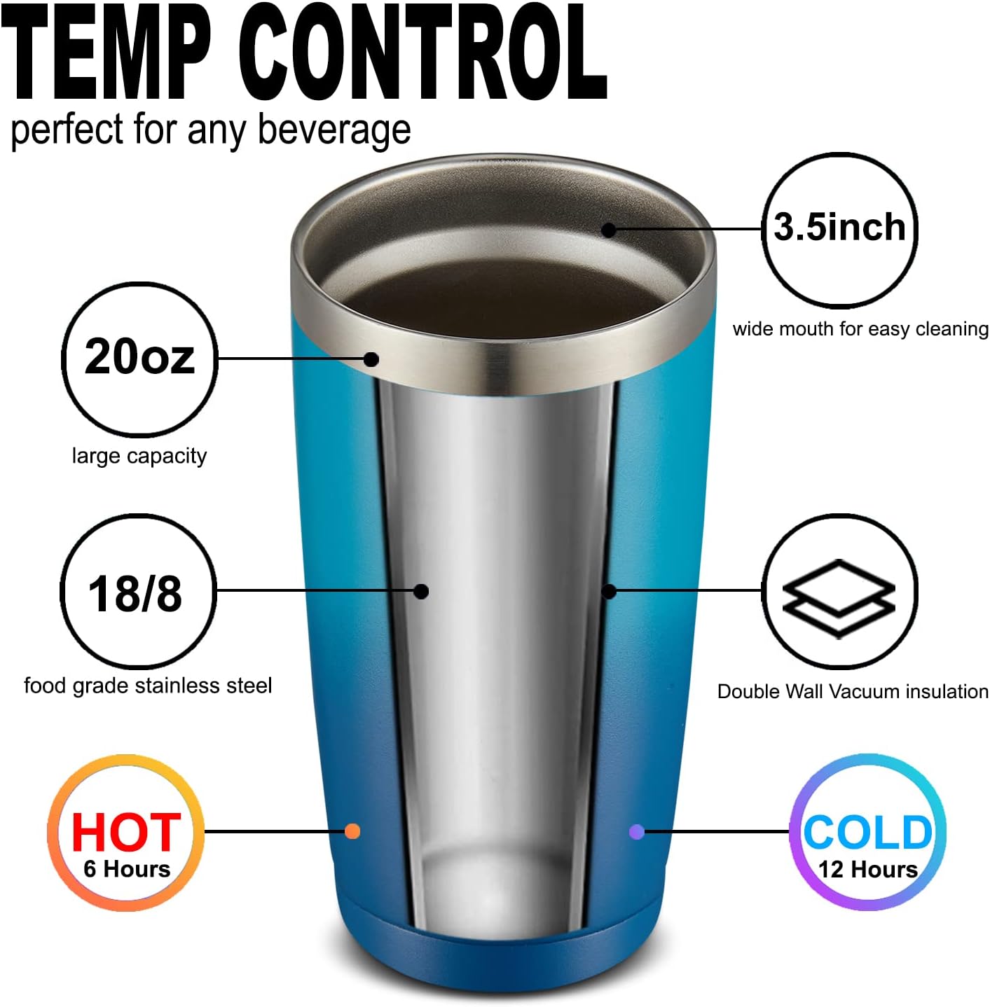 COMOOO 20oz Tumbler with Straw Stainless Steel Insulated Coffee Tumbler Cups Double Wall Vacuum Travel Coffee Mug with Splash Proof Sliding Lid for Hot Cold Drinks (Dark Night, 1 Pack)