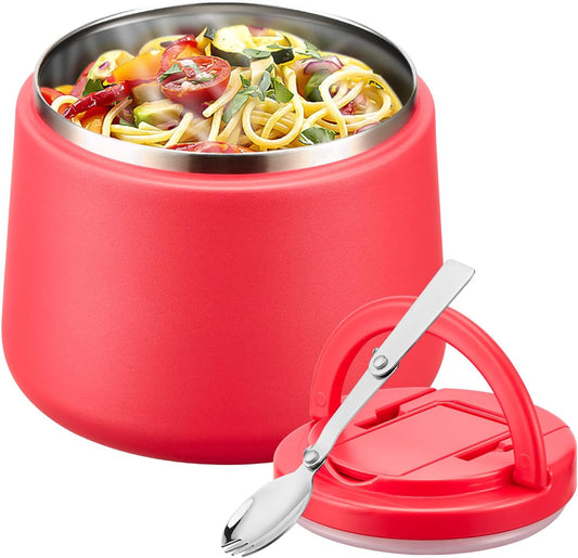 Soup Thermo for Hot Food Kids 14oz Lunch Containers with Buckle Lid Wide Mouth Hot Food Jar Vacuum Insulated Stainless Steel Bento Box Leakproof with Spoon (Red)