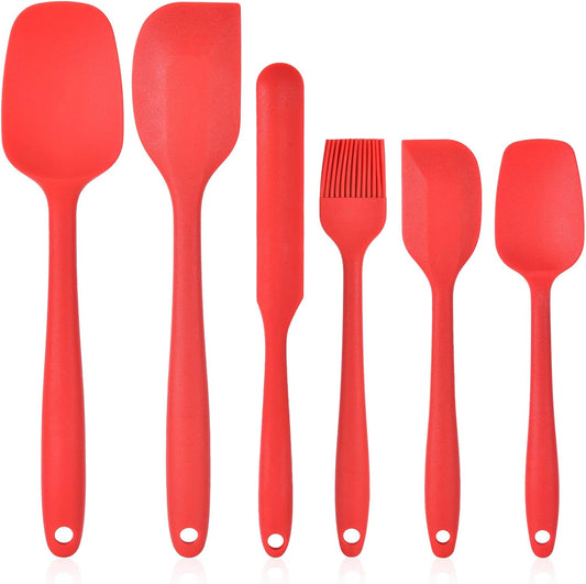 Heat Resistant Silicone Spatulas Set Food Grade Silicone Seamless One Piece Design BPA-Free,Non-Stick,Dishwasher Safe,Cooking and Mixing Set of 6PCS-red(red)