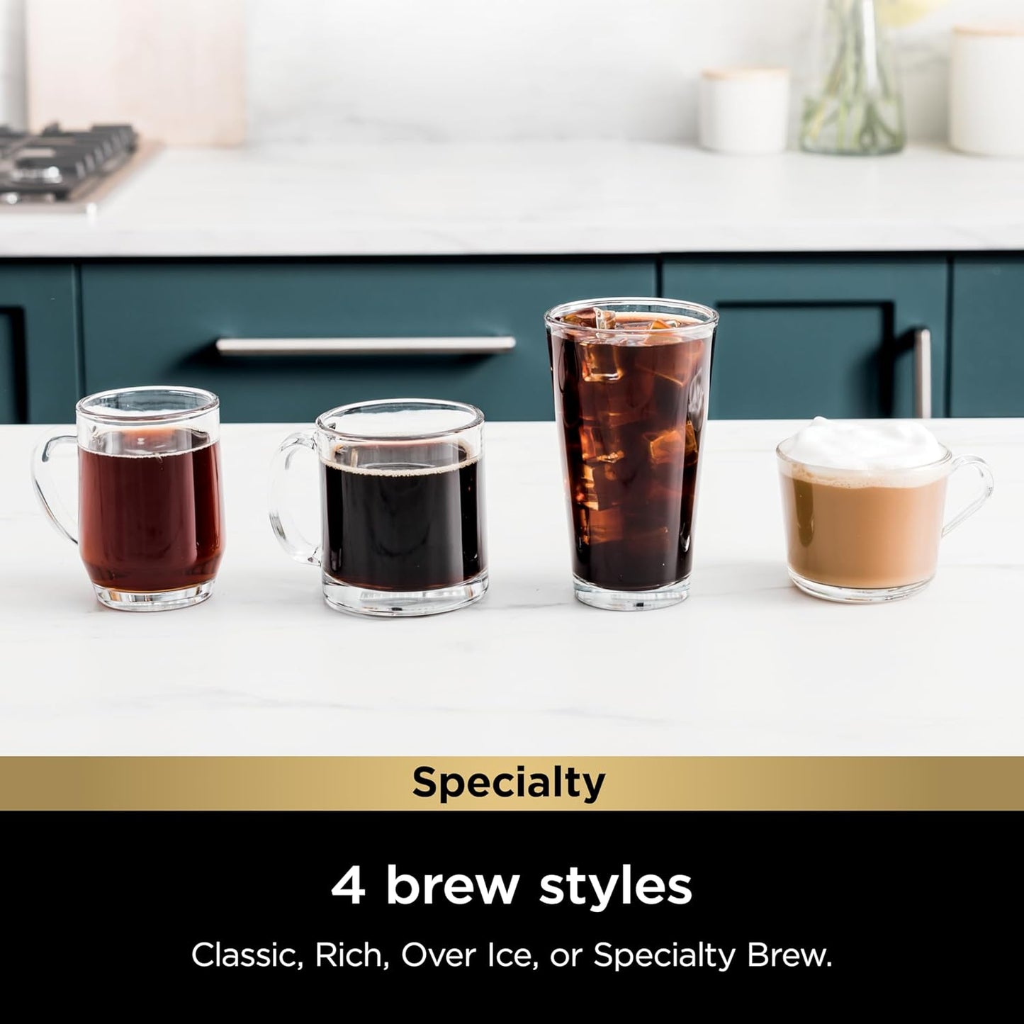 Ninja Pods & Grounds Specialty Single-Serve Coffee Maker, K-Cup Pod Compatible, Built-In Milk Frother, 6-oz. Cup to 24-oz. Travel Mug Sizes, Iced Coffee Maker, Glacier Blue, PB051GB