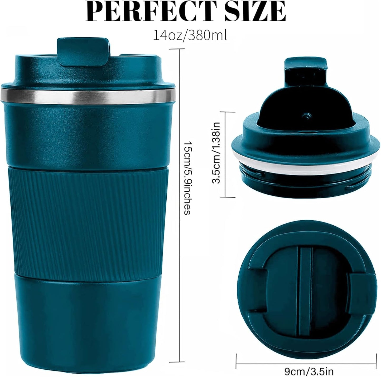 YINBAOGE Insulated Travel Coffee Mug Spill Proof Leak Proof Pobtable To Go Camping Stainless Steel Coffee Tumbler Reusable Coffee Cups with Lids Thermos for Hot and Cold Drink (Blue, 12 OZ)