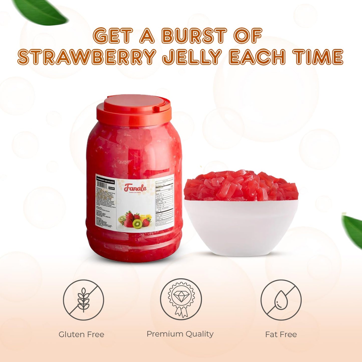 New Fanale Coconut Jelly Topping nata de coco for Boba Tea | Ice Cream | Yogurt | Smoothie | Milk Tea | Desserts (Strawberry, 8.3 lb)