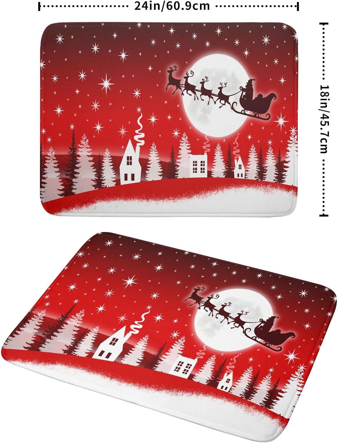 Christmas Reindeer Moon Star Red Dish Drying Mat for Kitchen Counter,White Xmas Tree Castle Drying Mat 18 x 24 Inch with Absorbent Reversible Microfiber Dish Drying Pad for Coffee Bar