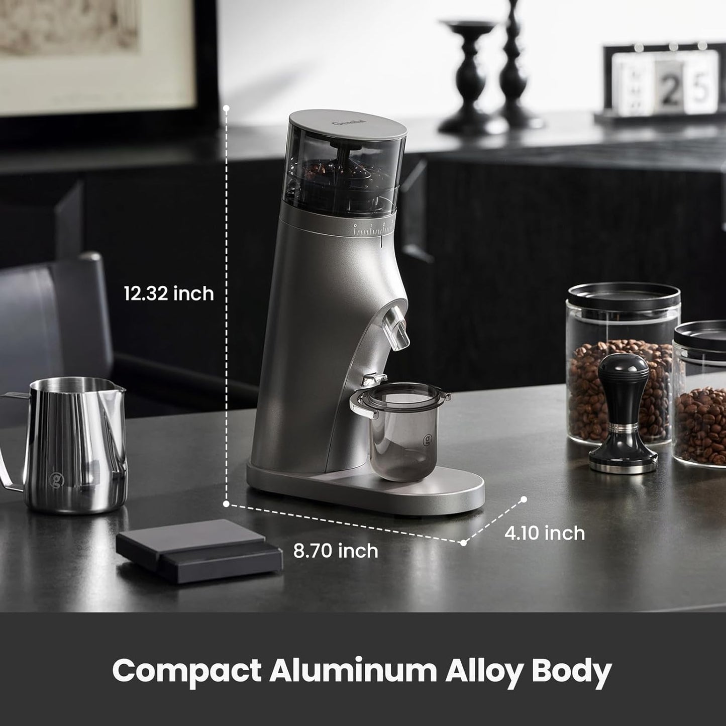 Gemilai Electric Conical Burr Coffee Grinder, Coffee Bean Grinder with Smart 60S Timer, 60 Precise Adjustable Grind Settings for Espresso, 2-12 Cup, Easy to Clean, Durable & Quiet, G9010B Grey