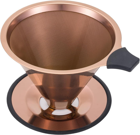 Pour Over Coffee Dripper INSINTAR Stainless Steel Drip Cone Brew Coffee Filter, Reusable Metal Coffee Strainer With Non-Slip Ring&Handle Paperless Pour Over Coffee Maker 1-4 Cup(Titanium Copper)