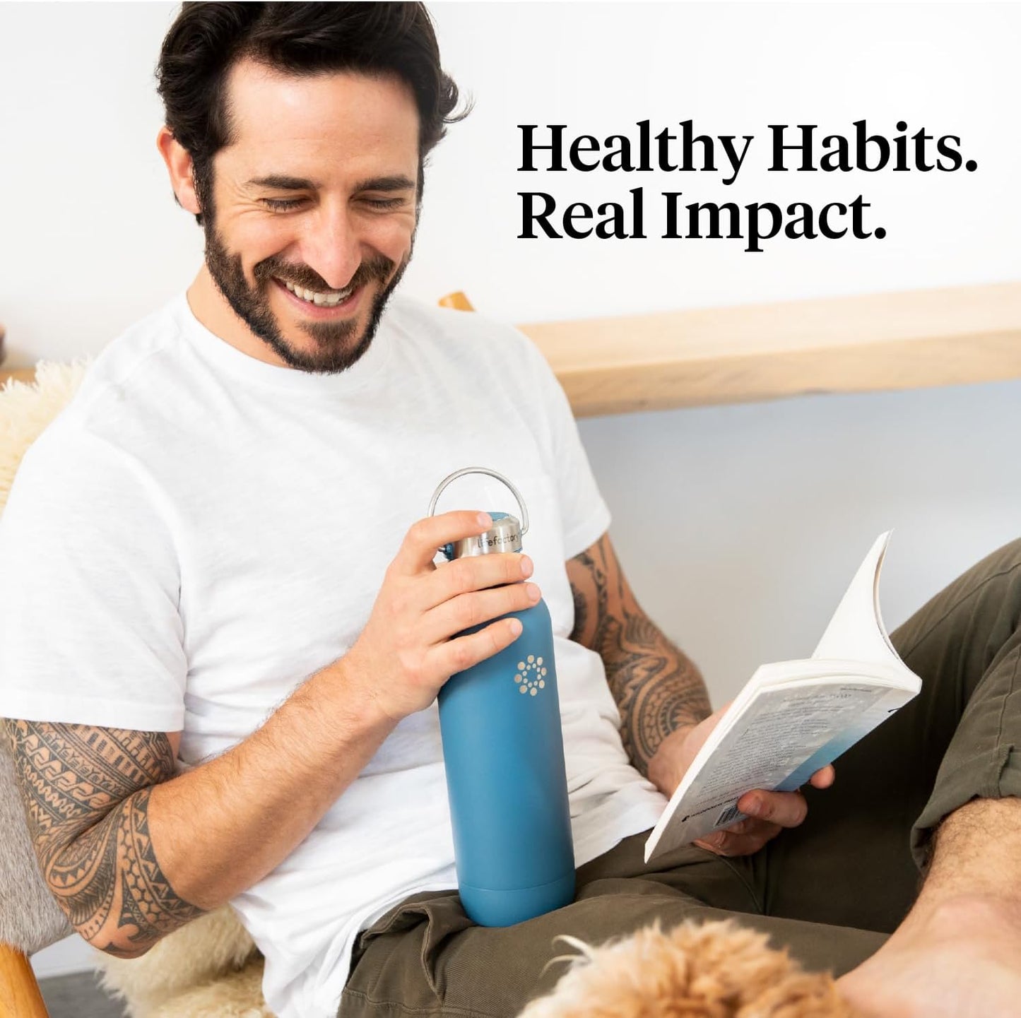 Lifefactory 20-Ounce Stainless Steel Vacuum-Insulated Sport Bottle, Dark Denim