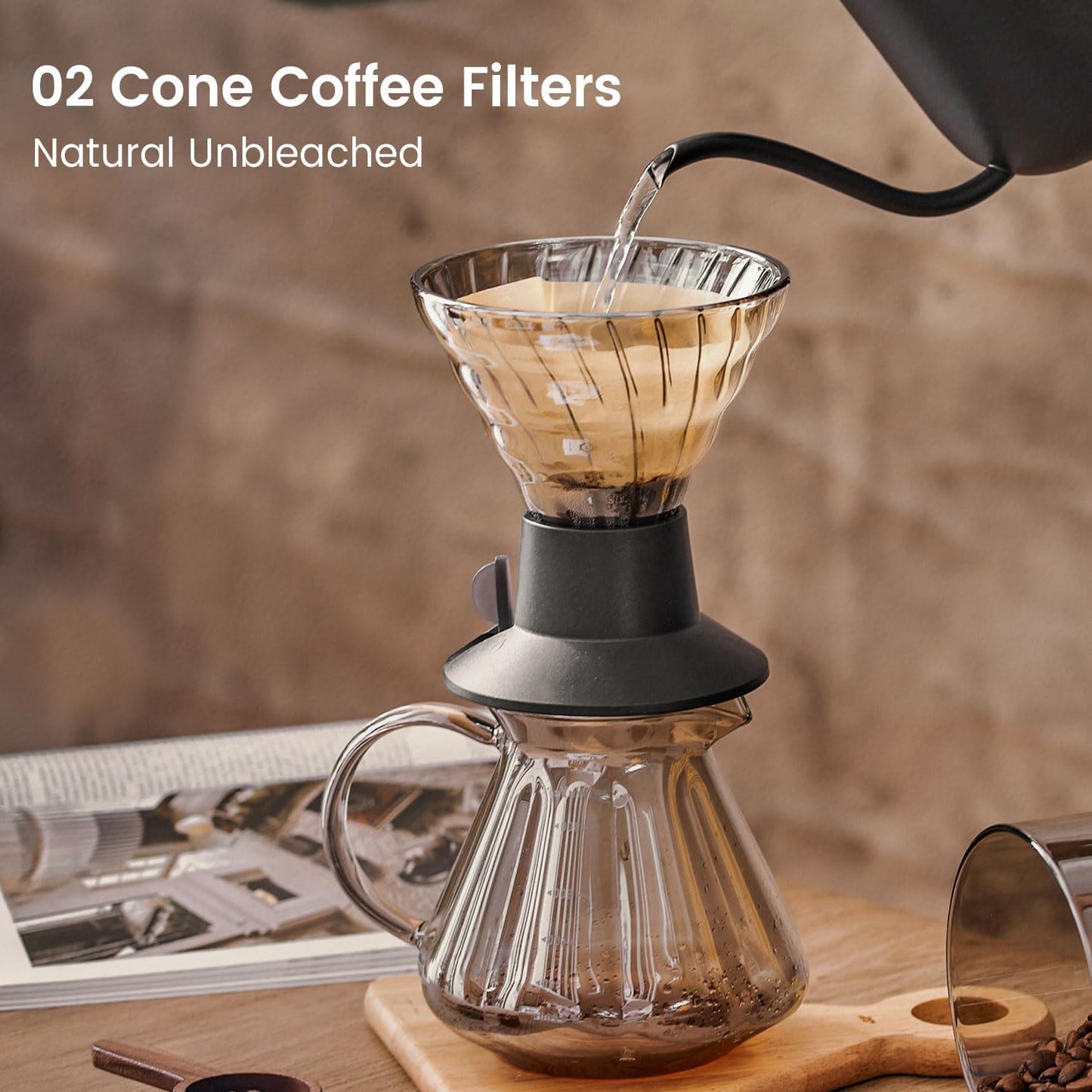 Coffee Filters 200 Count, Size 02 Cone Filters 2-6 Cup, Unbleached Disposable Natural Paper Filters, 02 Cone Filters For Pour Over and Drip Coffee Maker