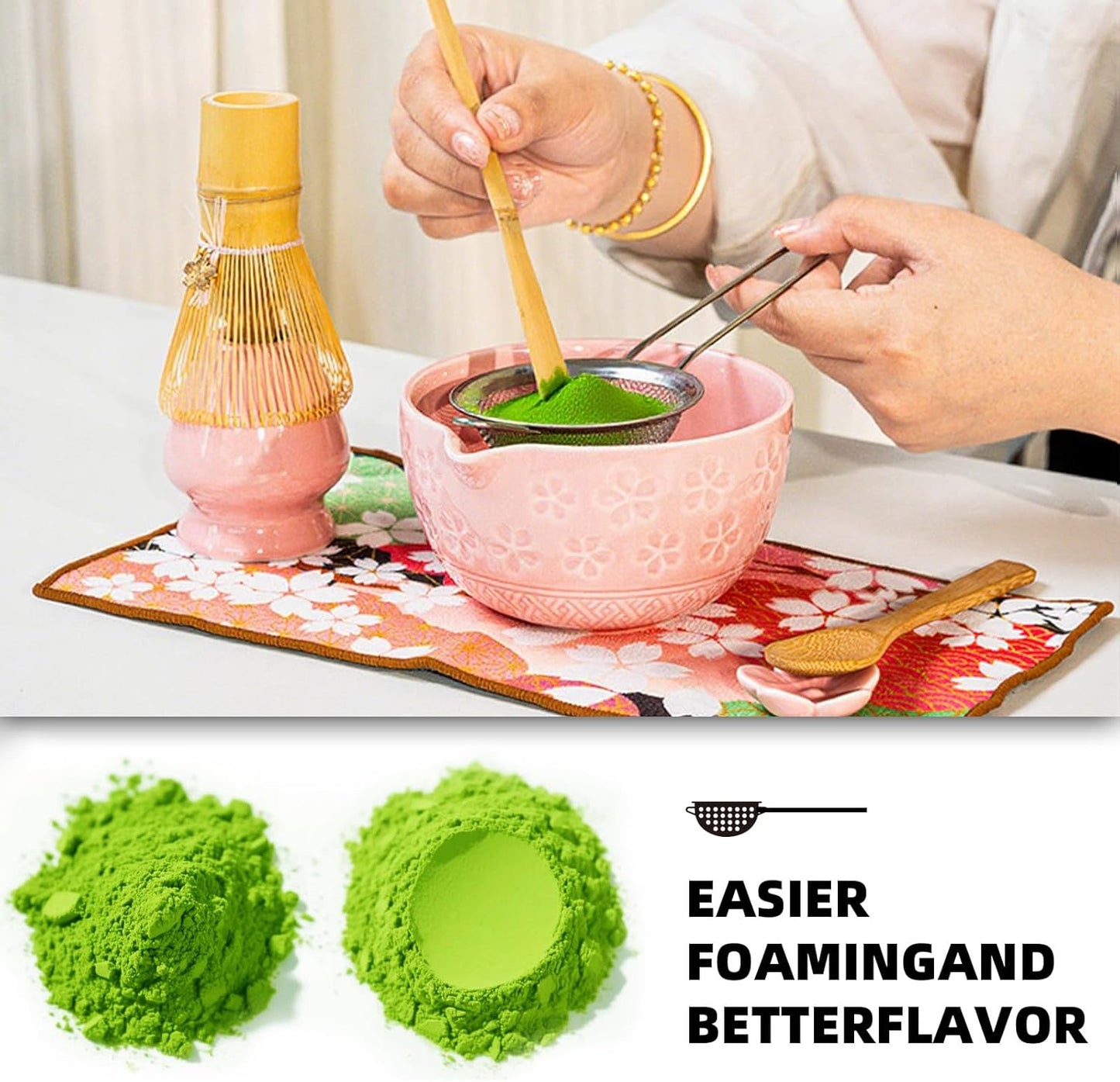 8 PCS Matcha Whisk Set, Ceramic Matcha Set, Includes Bowl, Matcha Whisk Holder Matcha Bamboo Whisk, Scoop, Sifter, Unique Gift for Matcha Lovers (A)