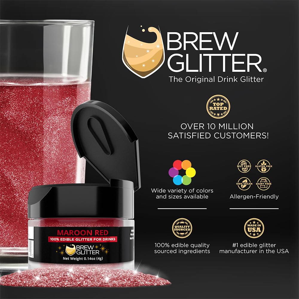 Brew Glitter Maroon Edible Drink Glitter 1x 4g Jar for Cocktails, Beer, & Beverages